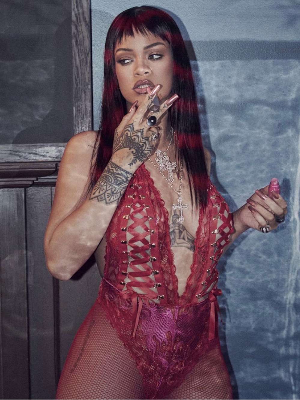Savage X Fenty Lace D Up Ribbon Teddy Lingerie. New